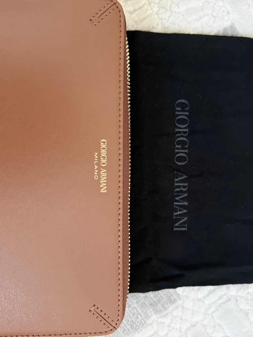 Giorgio Armani Smooth Cognac Zip-Around Wallet